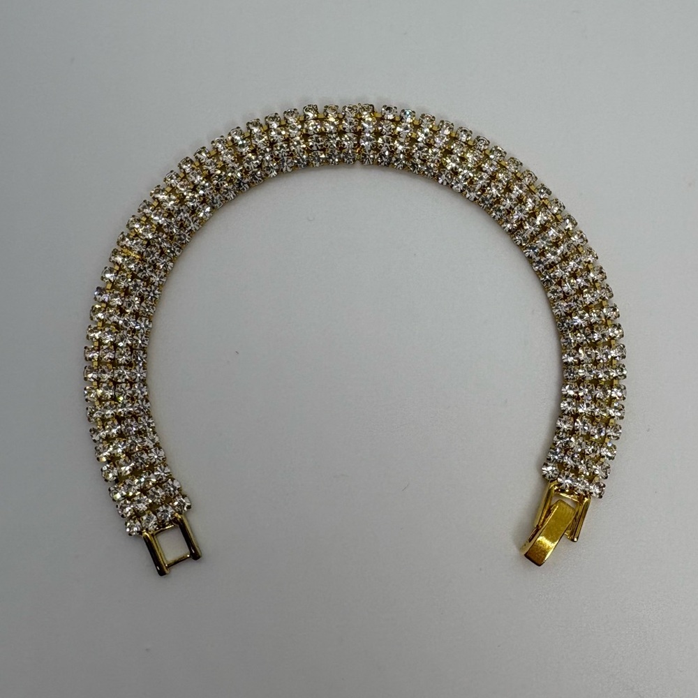 4 Row Gold Tone Clear Crystal Rhinestone Bridal Wedding Pageant Tennis Bracelet